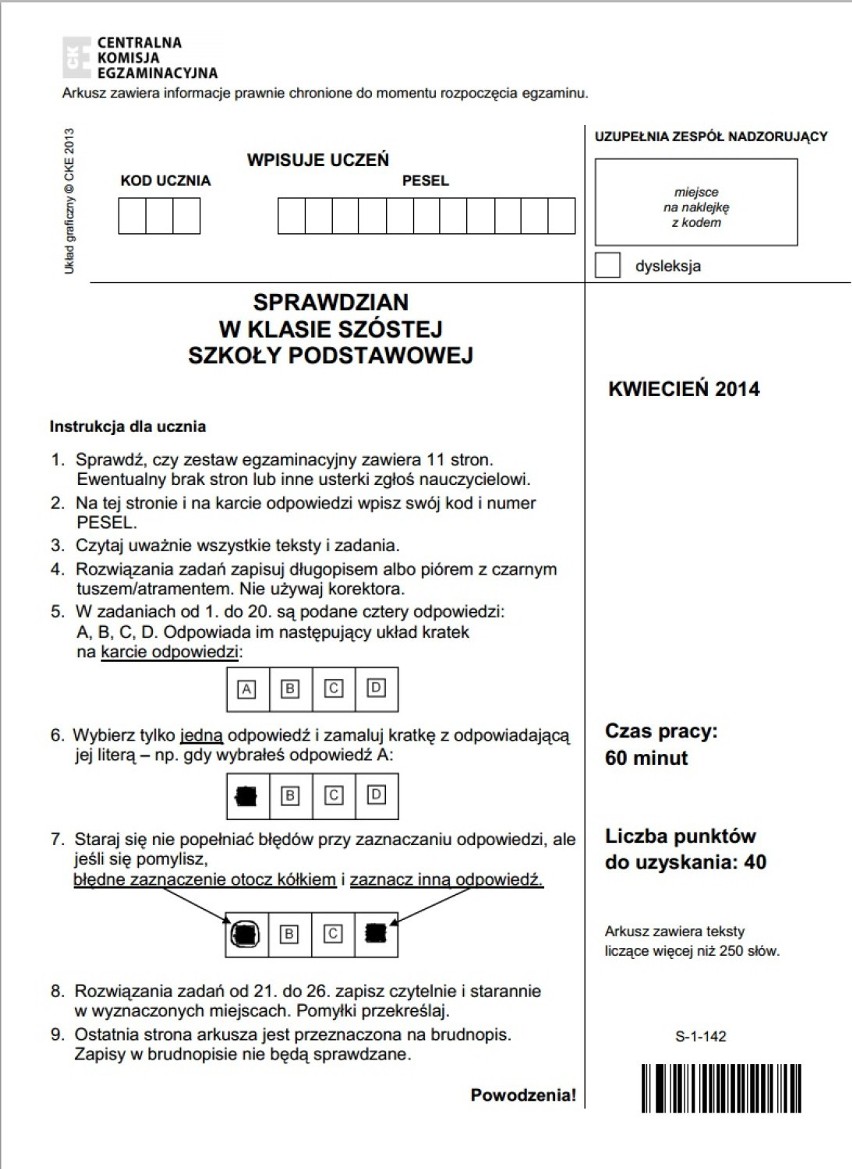 Test 6 klasa 1 kwietnia 2014 - Jak Wam poszło? ARKUSZE, KLUCZ ODPOWIEDZI