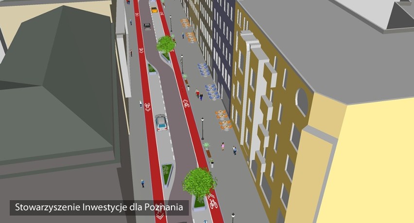 Pomysł na ulicę Ratajczaka: zieleń, ławki, stojaki rowerowe [WIZUALIZACJE]