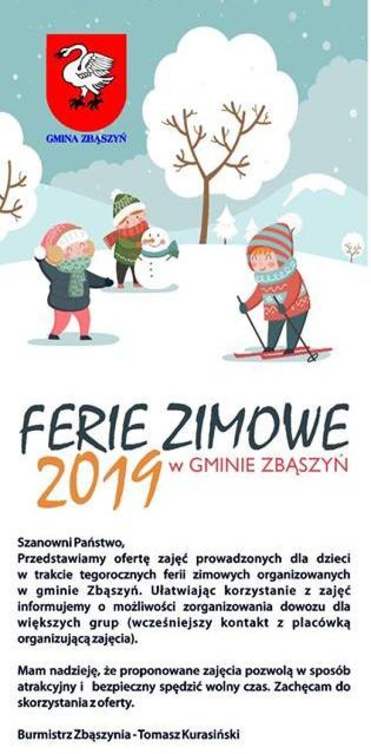 Ferie zimowe w gminie Zbąszyń, 14 - 25 stycznia 2019 - PROGRAM  