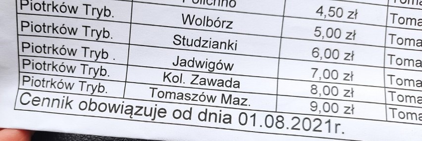 Wzrosły ceny biletów w busach z Tomaszowa Maz. do Piotrkowa Tryb. CENNIK, ROZKŁAD