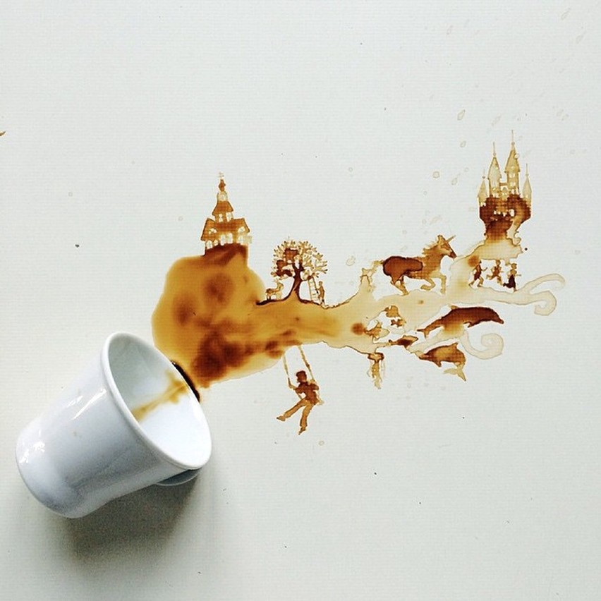 Ilustracje malowane kawą, winem czy dżemem