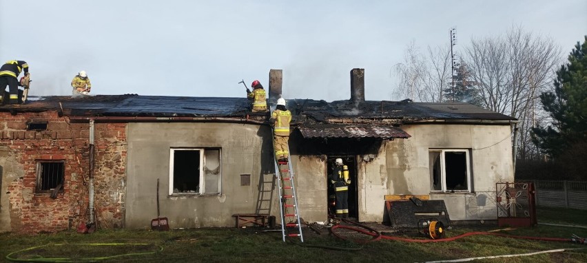 Pożar budynku w Szadkowicach Kolonii w gminie Szadek. Pierwsze działania straży w nowym roku