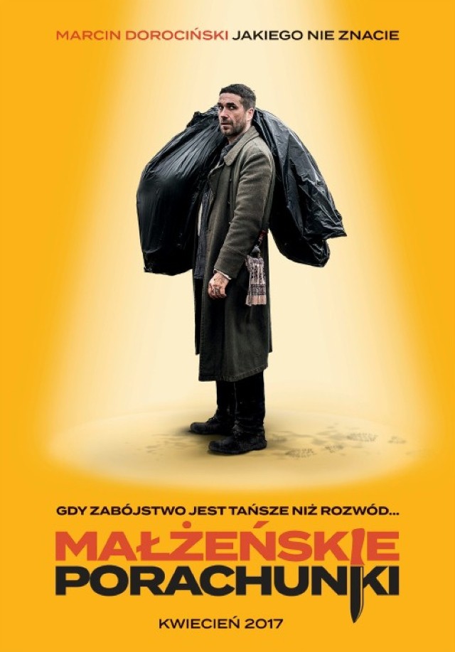 „Małżeńskie porachunki” 
Reż. Ole Bornedal, Dania, 2017 
{Agrafka, ARS, Cinema City Bonarka/Plaza/Zakopianka, Kijów, Mikro, Multikino} 

Czarna komedia. Ib i Edward mają już dość swoich żon oraz dotychczasowego życia i chętnie zakosztowaliby na nowo swobody. Przy kieliszku snują misterny plan, a potem wynajmują płatnego zabójcę, który ma im pomóc odzyskać wolność. Okazuje się bowiem, że dużo oszczędniej jest zatrudnić mordercę na zlecenie, niż rozwieść się po kilkunastu latach małżeństwa. Przyjaciele nie doceniają jednak swoich żon - i nieoczekiwanie to oni muszą zacząć obawiać się o swoje życie. 

„Małżeńskie porachunki” z Marcinem Dorocińskim w obsadzie podbiły duńskie kina. Produkcję w weekend otwarcia obejrzało ponad 71.000 widzów. 

Marcin Dorociński staje się z roku na rok naszym aktorskim towarem eksportowym. Dwa lata temu mogliśmy go zobaczyć w roli potomka polskich Żydów, którzy uciekli do RPA przed Holocaustem w miniserialu „Cape Town”. Pojawił się również w filmie „Anthropoid” u boku takich aktorów, jak Jamie Dornan, Cillian Murphy i Toby Jones. Była to opowieść o dwóch czeskich żołnierzach, którzy zostają wyznaczeni do zabicia nazistowskiego protektora Czech i Moraw, Reinharda Heydricha.