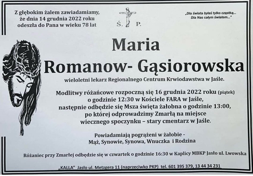 W Jaśle pożegnano Marię Romanow-Gosiorowską. Była ceniona lekarką, przez 65 lat działała w PCK