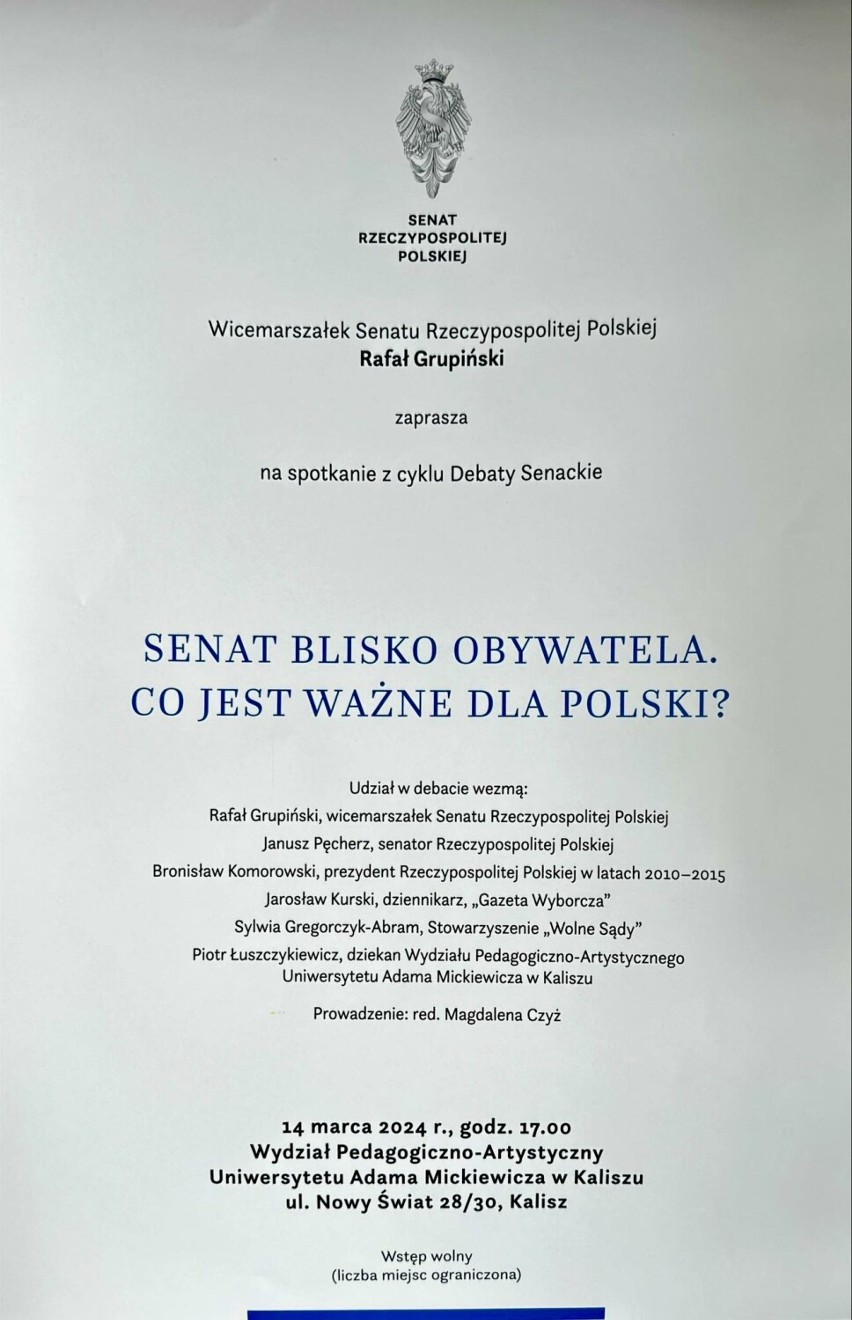 Debata Senacka w Kaliszu. Spotkanie z udziałem wicemarszałka Senatu i prezydenta Komorowskiego 
