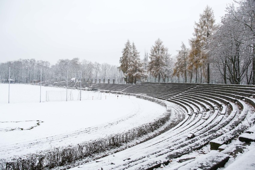 Zima w krakowskim Parku Bednarskiego. Pierwsze opady śniegu...