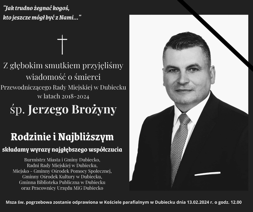 Zmarł Jerzy Brożyna, przewodniczący Rady Miejskiej w Dubiecku