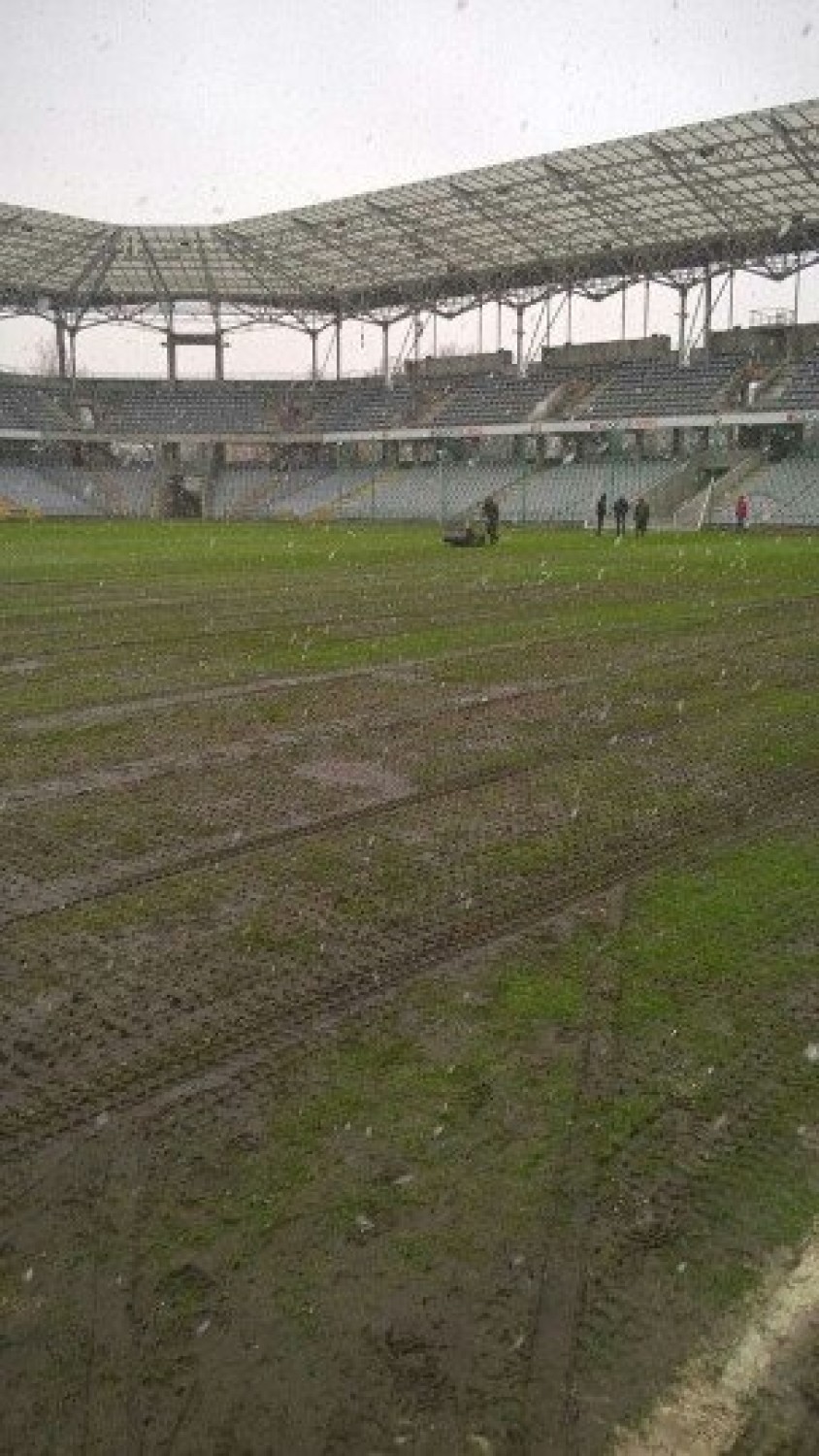 Tak wyglądała dziś murawa na stadionie w Kielcach.