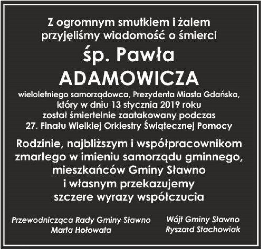 Powiat sławieński. Samorządy przesyłają kondolencje rodzinie zmarłego prezydenta Gdańska