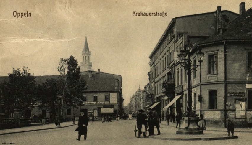 Opole (Oppeln, Krakauerstrasse), rok 1915. Fragment ulicy...