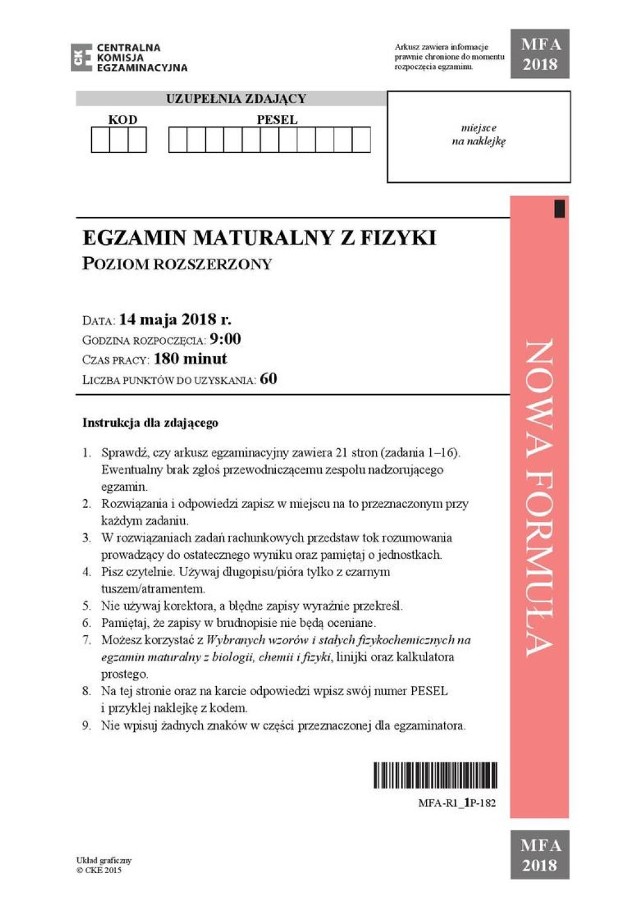 Matura 2018: egzamin z fizyki i astronomii oraz geografii