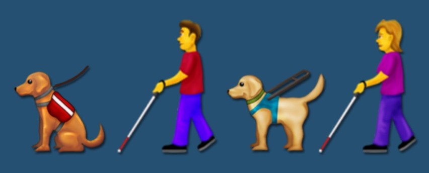 Nowe emoji obejmują również osoby niewidome wraz z psami...