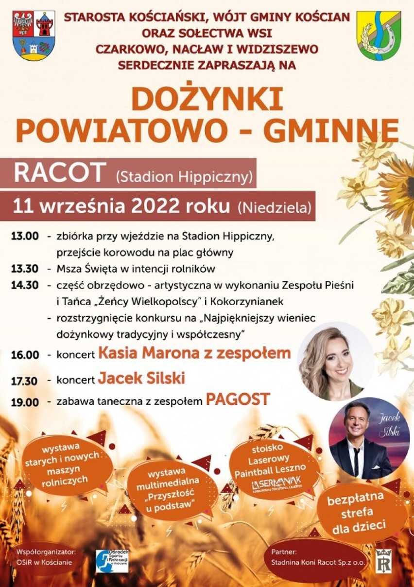 Zaproszenie na dożynki powiatowo - gminne w Racocie