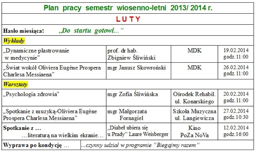 Transgraniczny Uniwersytet III Wieku - zajęcia w lutym