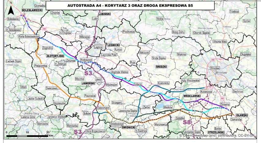 Plan budowy autostrady A4 i drogi S5  w powiecie świdnickim: przez wsie, lasy, Dolinę Rzeki Bystrzycy...