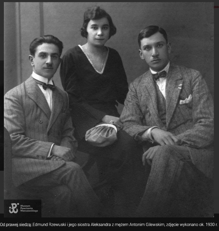 Od prawej Edmund Rzewuski, jego siostra Aleksandra i jej mąż...