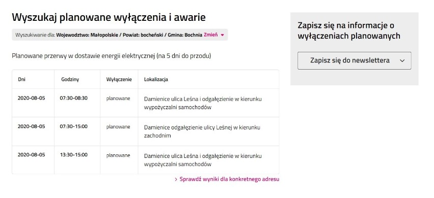 Bochnia-Brzesko. Przerwy w dostawie prądu w powiecie bocheńskim i brzeskim 3.08.2020