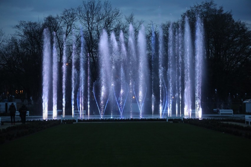 Wieczorna próba podświetlanych fontann w legnickim Parku Miejskim, zobaczcie zdjęcia