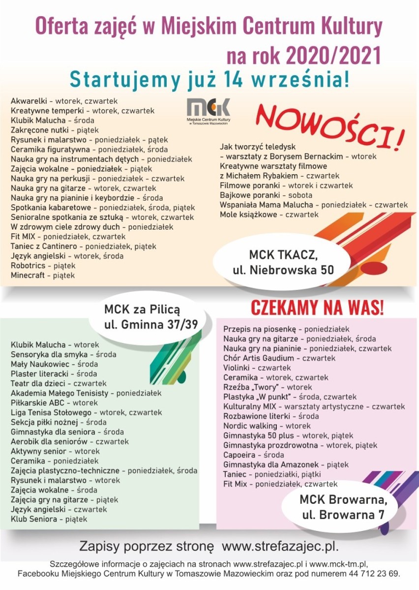Ruszyły zapisy na zajęcia w Miejskim Centrum Kultury w Tomaszowie! OFERTA dla dzieci, młodzieży i dorosłych