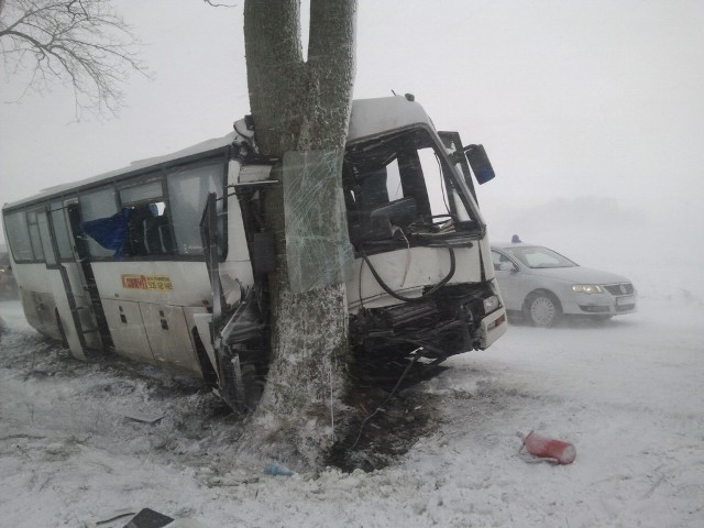 Wypadek autobusu w Pawłówku. Zginęła 55-letnia kobieta