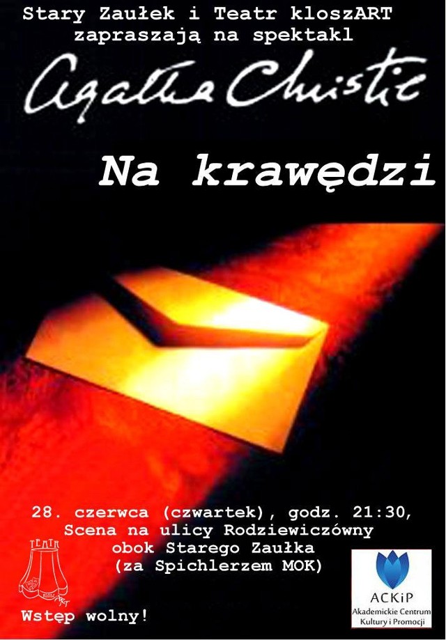 Plakat promujący spektakl Teatru kloszART "Na krawędzi"