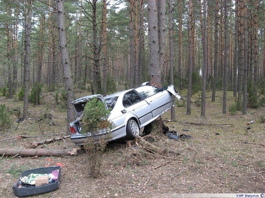 Wypadek w Żywkowie. BMW wpadło na drzewo [zdjęcia]