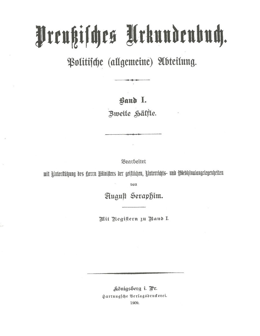1.      Strona tytułowa Preussische Urkundenbuch […] z 1909 r.