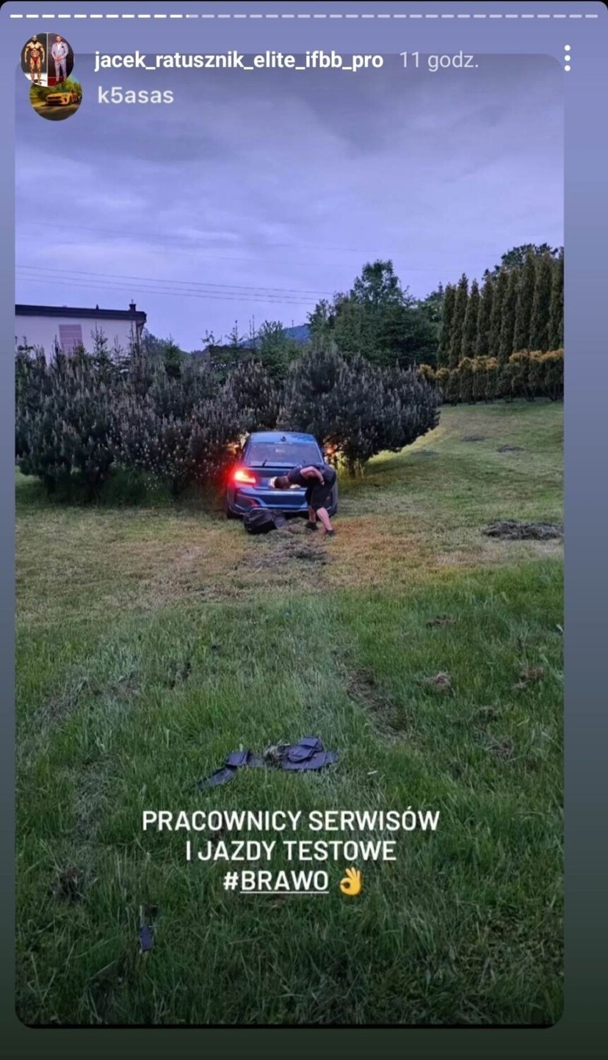 Sportowe BMW znanego kulturysty znalazło się w... czyimś ogródku? "Oddałem auto do drobnej diagnostyki"