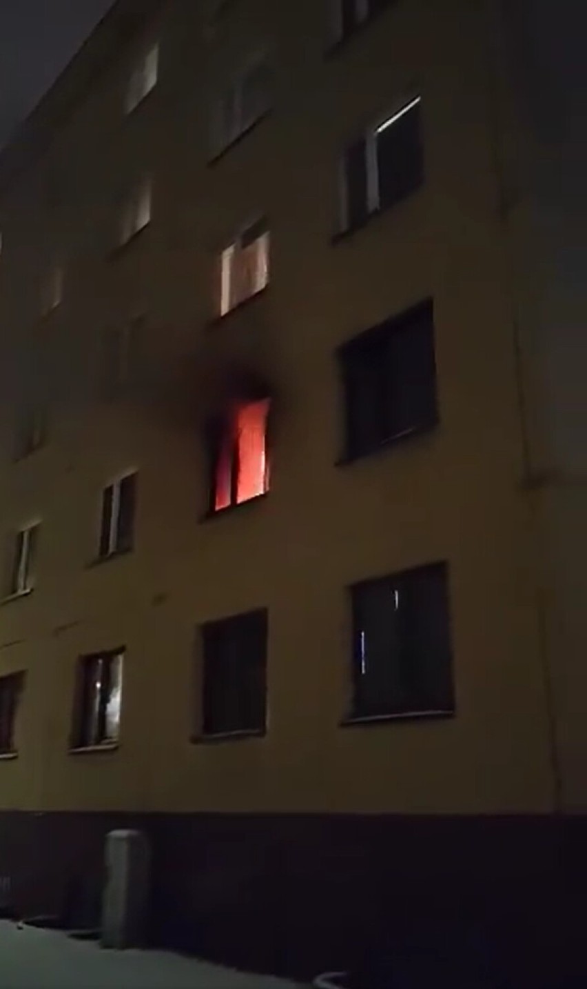 Nocny pożar w Dąbrowie Górniczej. Płonęło mieszkanie w bloku przy ul. Struga. Cztery nieprzytomne osoby w mieszkaniu