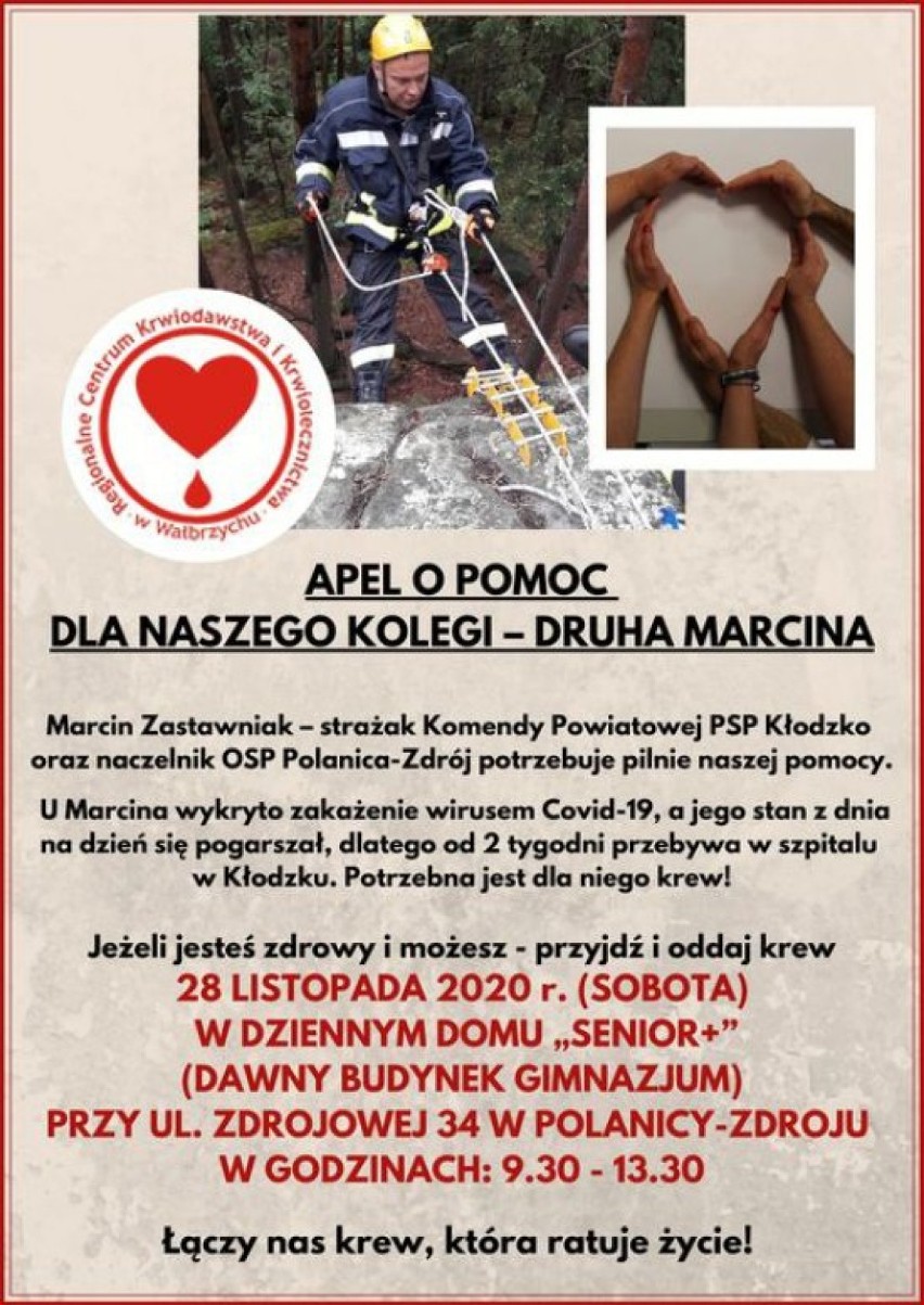 Potrzebna krew dla  strażaka z Polanicy-Zdroju