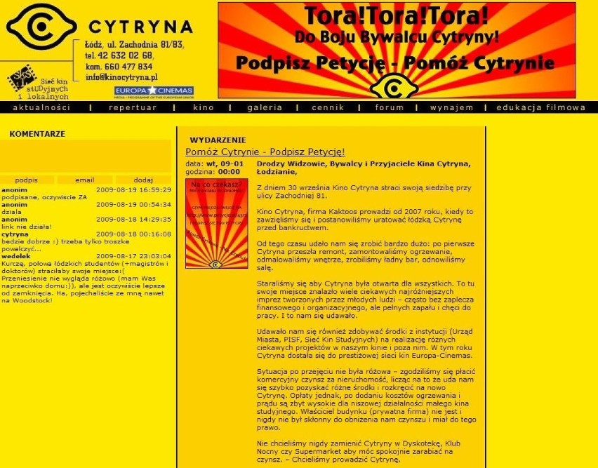 Strona internetowa Kina Cytryna: www.kinocytryna.pl