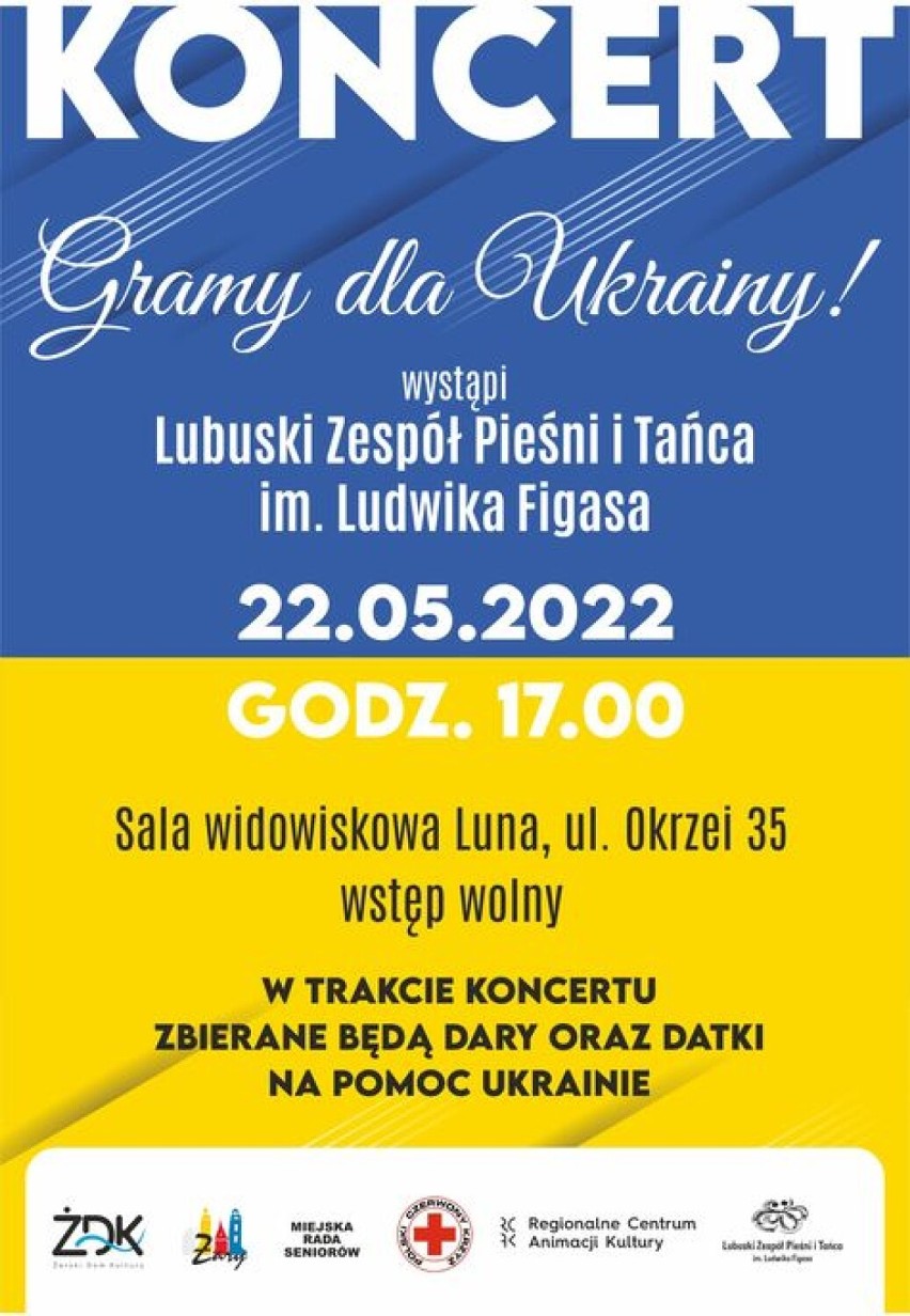 Koncert dla Ukrainy w żarskiej Lunie. Wystąpi Lubuski Zespół Pieśni i Tańca im. Ludwika Figasa