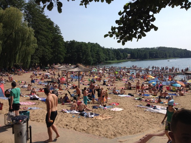 Jakość wody w kąpieliskach i miejscach okazjonalnie wykorzystywanych do kąpieli na terenie powiatu międzychodzkiego (zdjęcia z plaży Jeziora Jaroszewskiego).