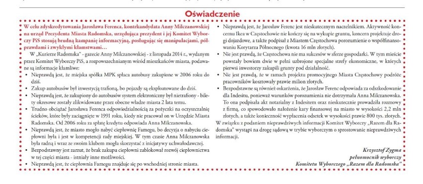 Wybory Radomsko 2014: Milczanowska i Ferenc znów spotkają się w sądzie?