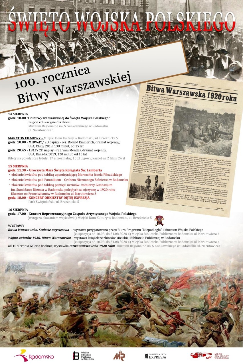 Święto Wojska Polskiego i 100. rocznica Bitwy Warszawskiej. Obchody w Radomsku [PROGRAM]