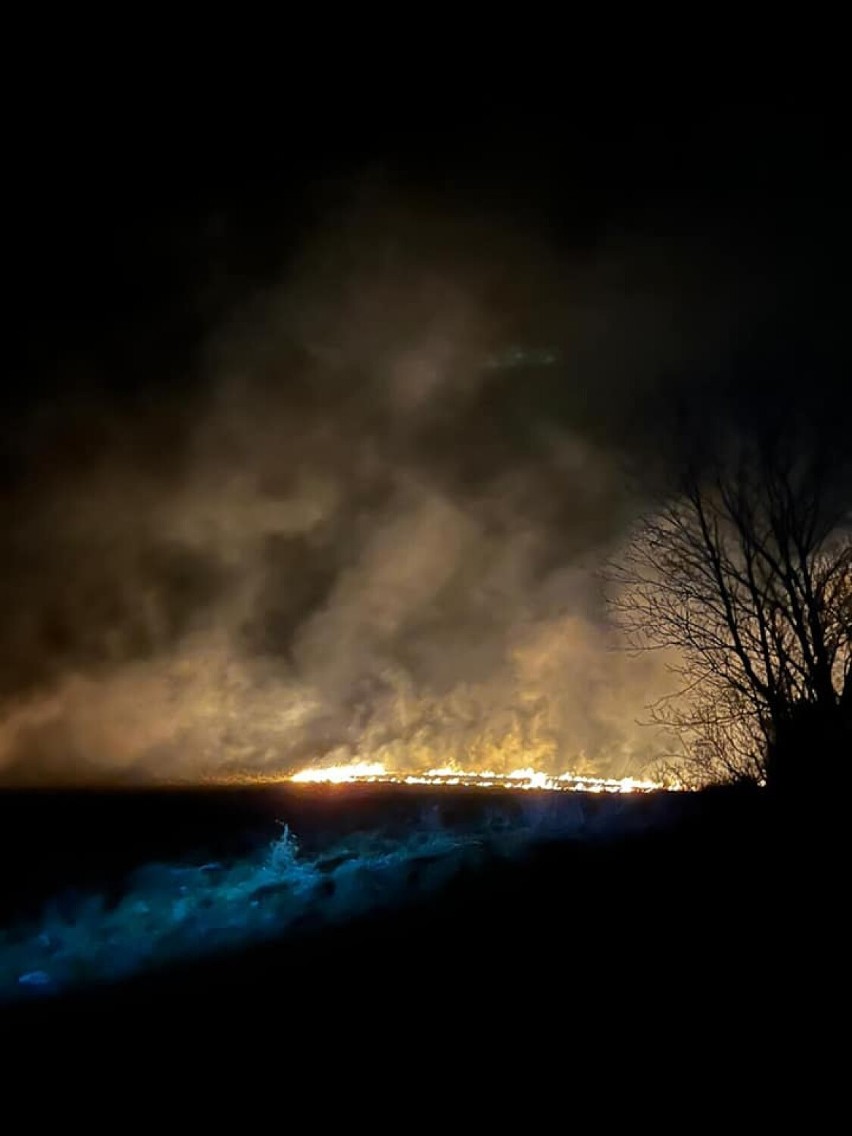 Za nami noc z pożarami traw. Płonęły suche łąki w Rozdzielu, Lipinkach, Wójtowej, Bieczu. W akcjach brało udział kilkudziesięciu strażaków