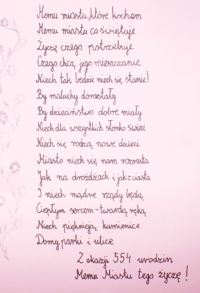 Wiersz napisany przez Dominikę Matuszewską - uczennicę SP nr 4 w Skierniewicach