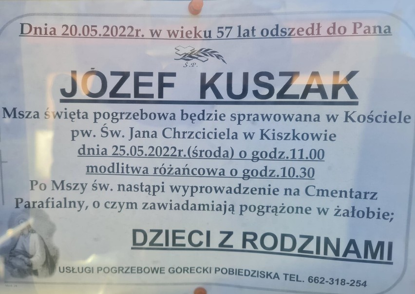 O śmierci znanego w Kiszkowie mężczyzny poinformował Urząd Gminy Kiszkowo.