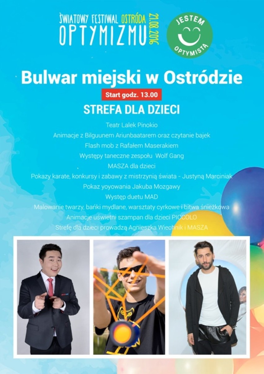 Światowy Festiwal Optymizmu już 21 sierpnia w Ostródzie