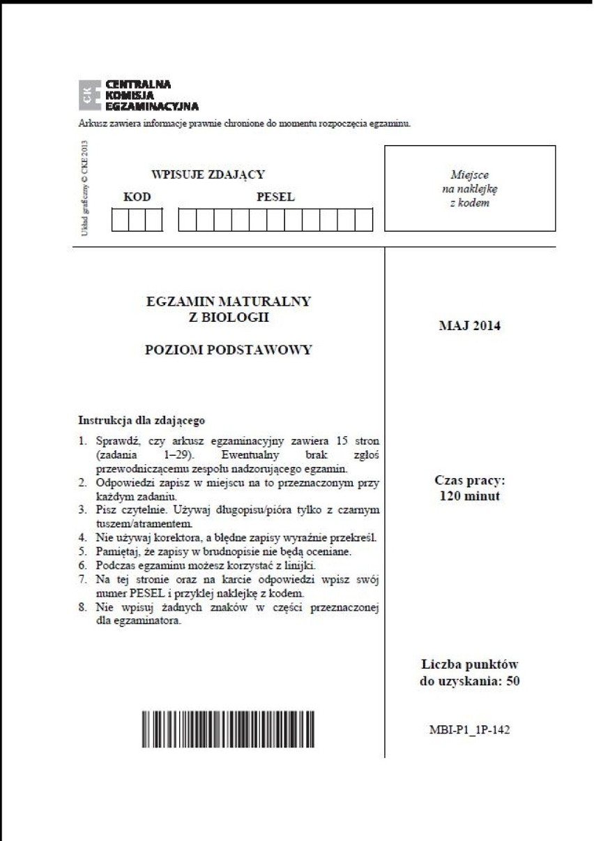 Matura 2014 Biologia - podstawa [ODPOWIEDZI, ARKUSZ CKE]