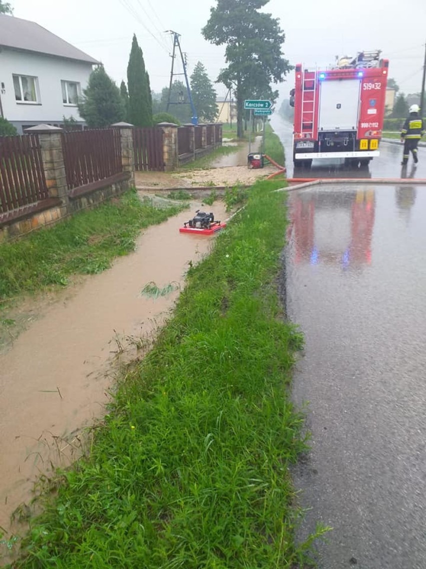 Radomsko/powiat: 5 interwencji strażaków po ulewnym deszczu. Powalone drzewo i zalane posesje [ZDJĘCIA]