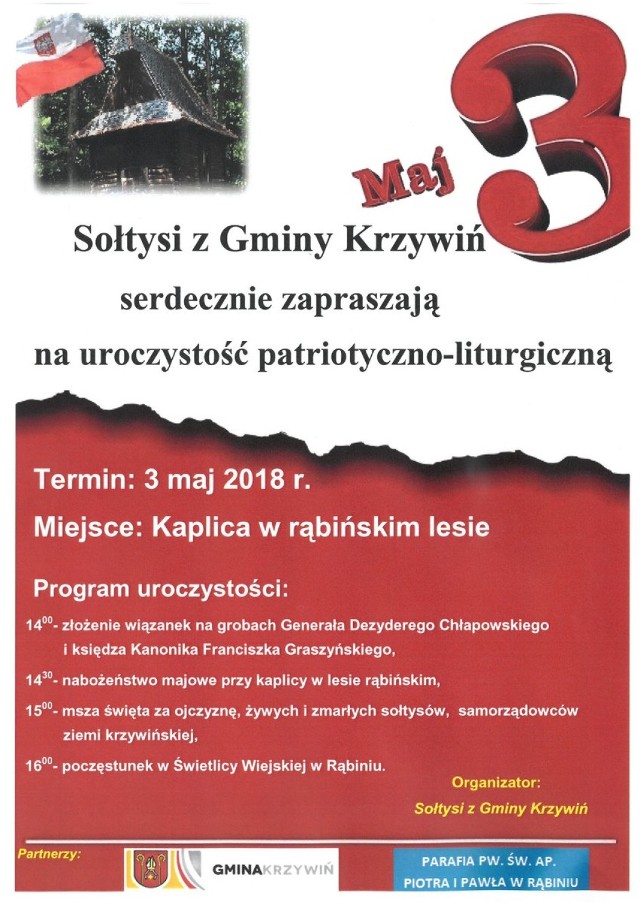 Sołtysi z Krzywinia zapraszają na uroczystości 3 maja