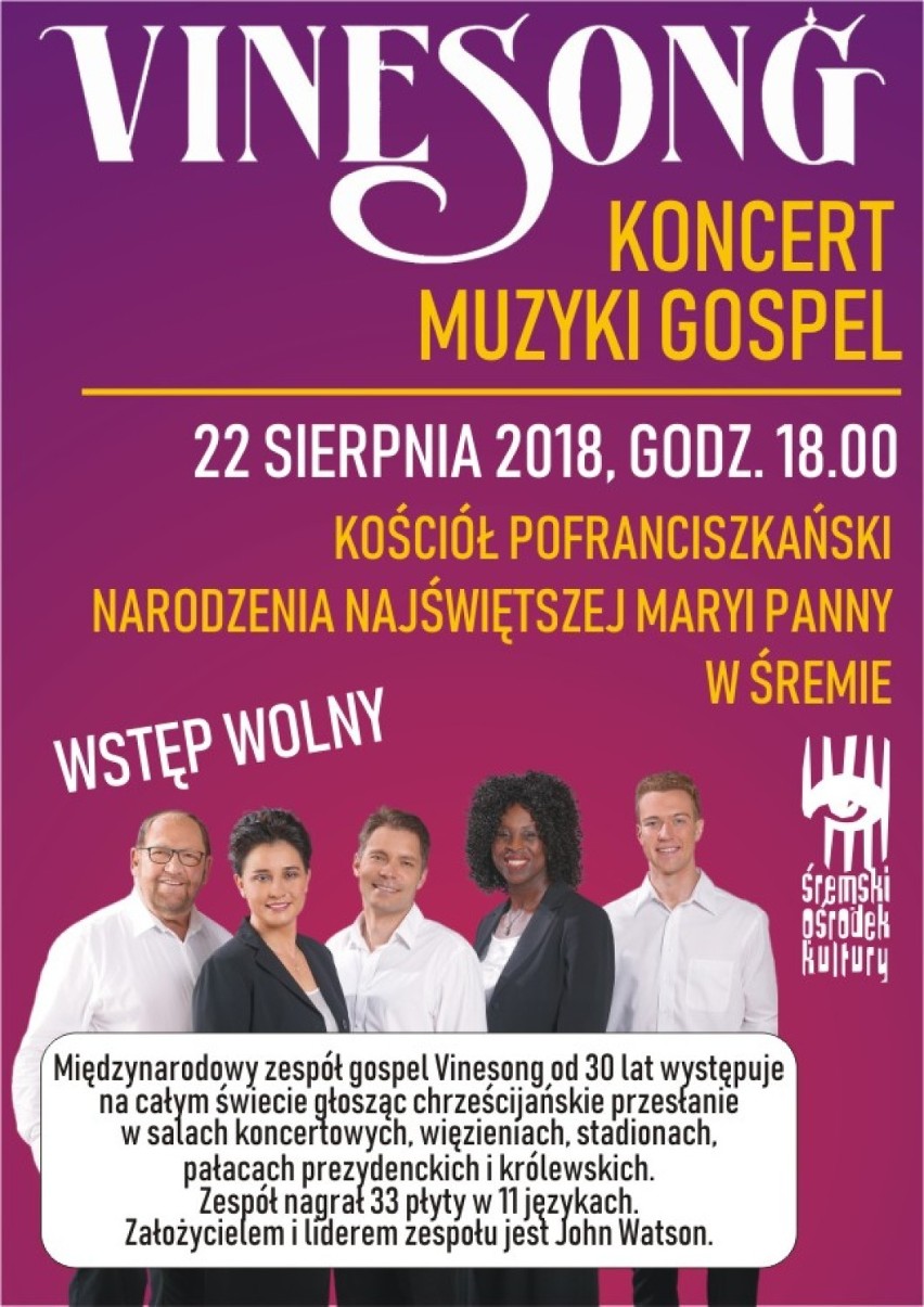 koncert zespołu Vinesong w Śremie - plakat