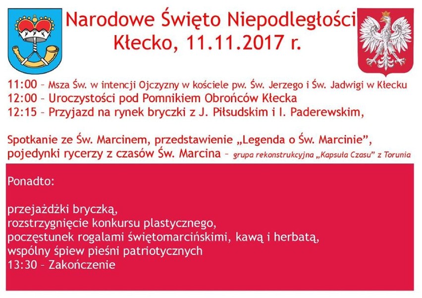 Obchody Dnia Niepodległości w Kłecku rozpoczną się Mszą św....