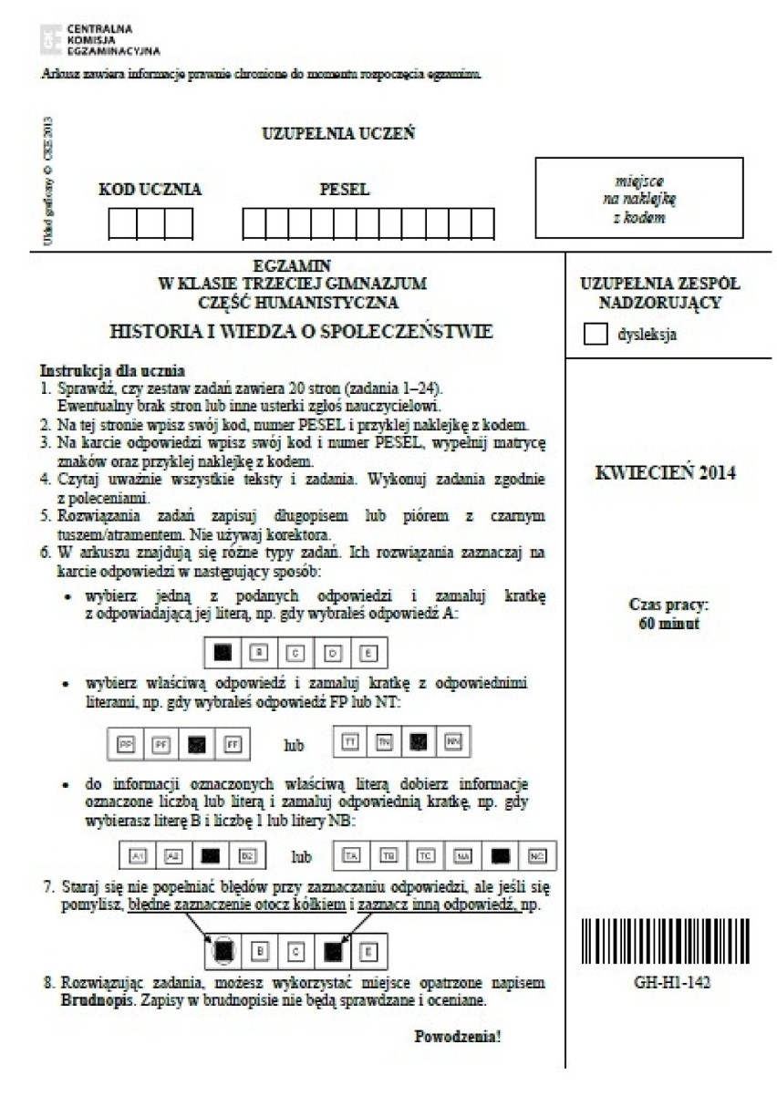 Test gimnazjalny 2014: Część humanistyczna [PYTANIA + ODPOWIEDZI]