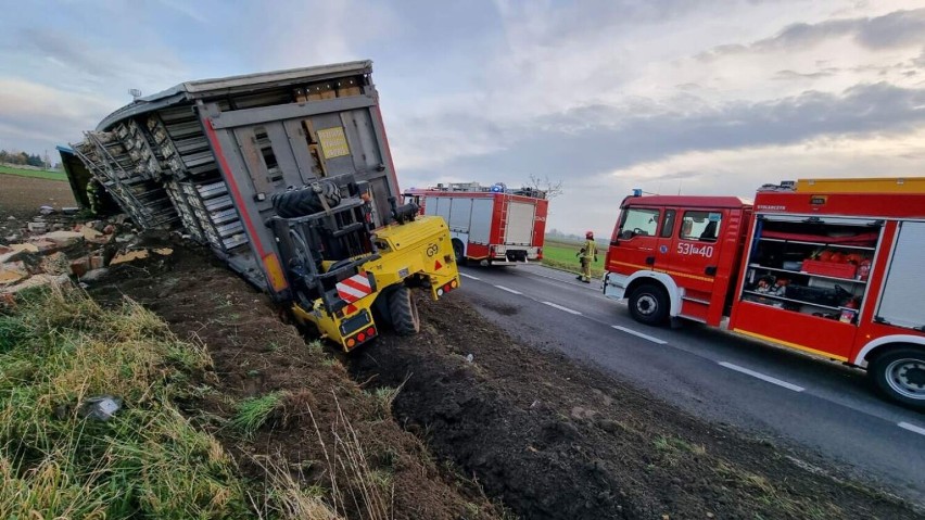 Wypadek na DK 11. TIR przewożący drób wręcz "zmiótł"...