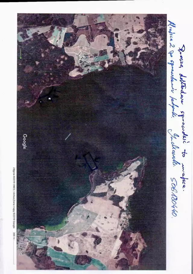 Narysowana przez Krzysztofa Jackowskiego mapa z miejscem, gdzie należy szukać ciała Piotra Woźniaka-Staraka