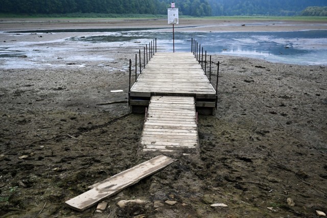 Niski poziom wody w Jeziorze Solińskim.