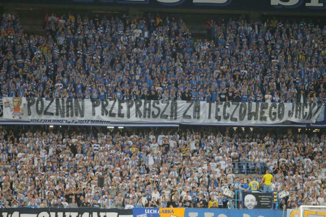 Transparent na stadionie: „Poznań przeprasza za tęczowego Jacka”