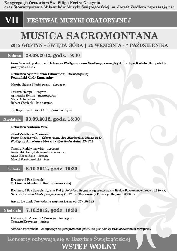 Gostyń: Festiwal Muzyki Oratoryjnej &quot;Musica Sacromontana&quot; z Krzysztofem Pendereckim